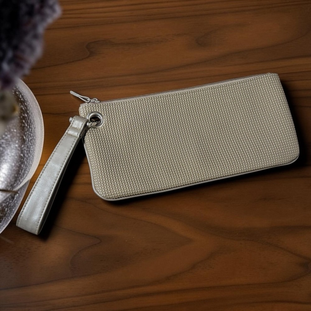 Urban Expressions Taupe Textured Dotted Wristlet Clutch Bag Large Wallet Grey